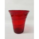 LARGE RUBY GLASS VASE, TWIST DESIGN - H 27cm.