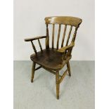 A TRADITIONAL SLAT BACK ELBOW CHAIR