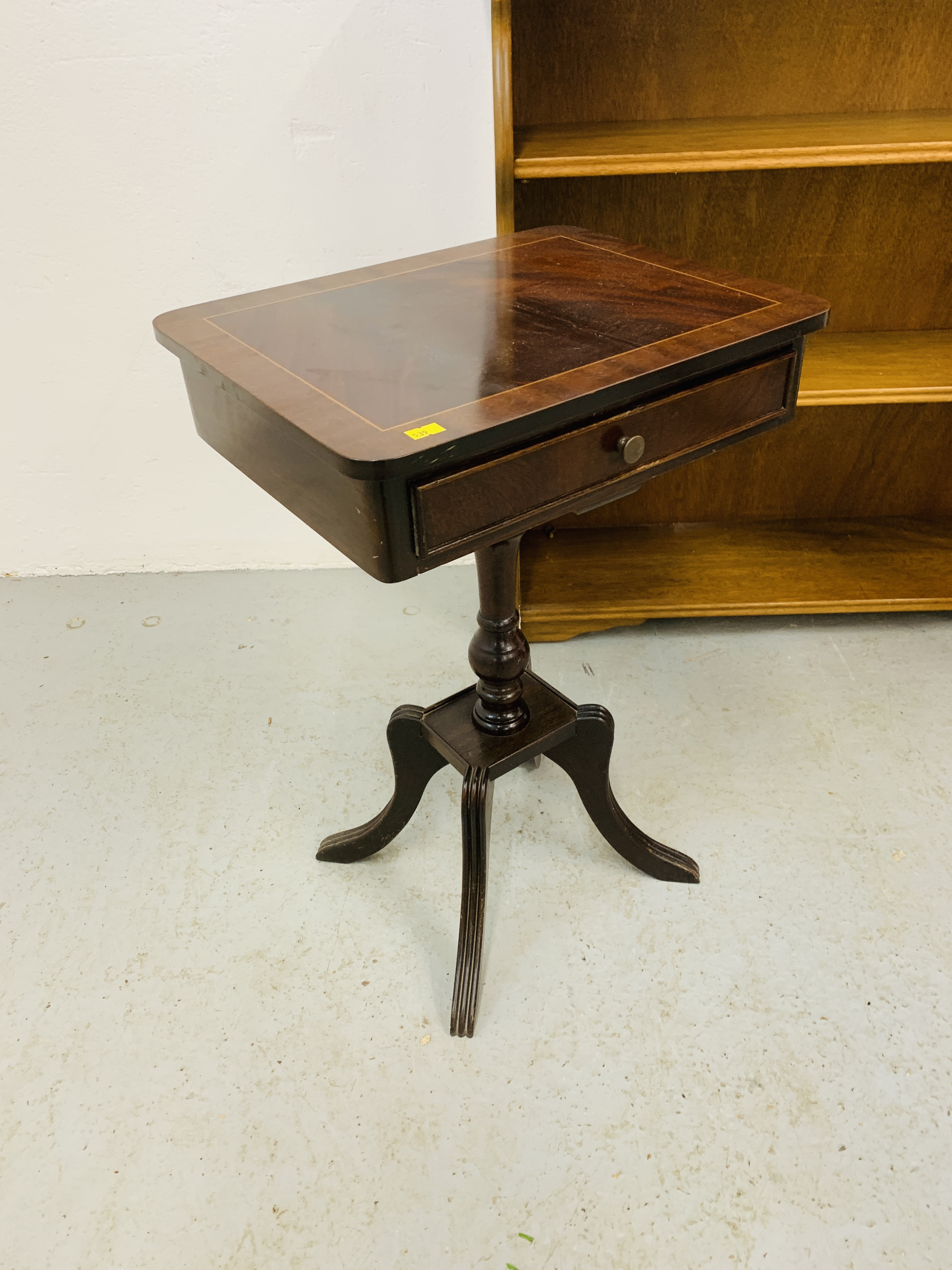 A PRIORY OAK FINISH BOOKSHELF - WIDTH 92cm. HEIGHT 92cm. PLUS AN OAK FINISH SIDE TABLE - WIDTH 68cm. - Image 3 of 6