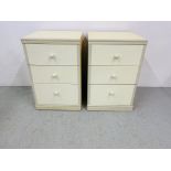 A PAIR OF MODERN THREE DRAWER BEDSIDE CHEST