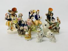 A GROUP OF NINE VARIOUS STAFFORDSHIRE FIGURE ORNAMENTS (A/F CONDITION)