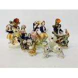 A GROUP OF NINE VARIOUS STAFFORDSHIRE FIGURE ORNAMENTS (A/F CONDITION)