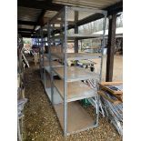 4 STEEL DEXION WORKSHOP SHELVING UNITS, EACH 186CM HIGH, 92CM WIDE,