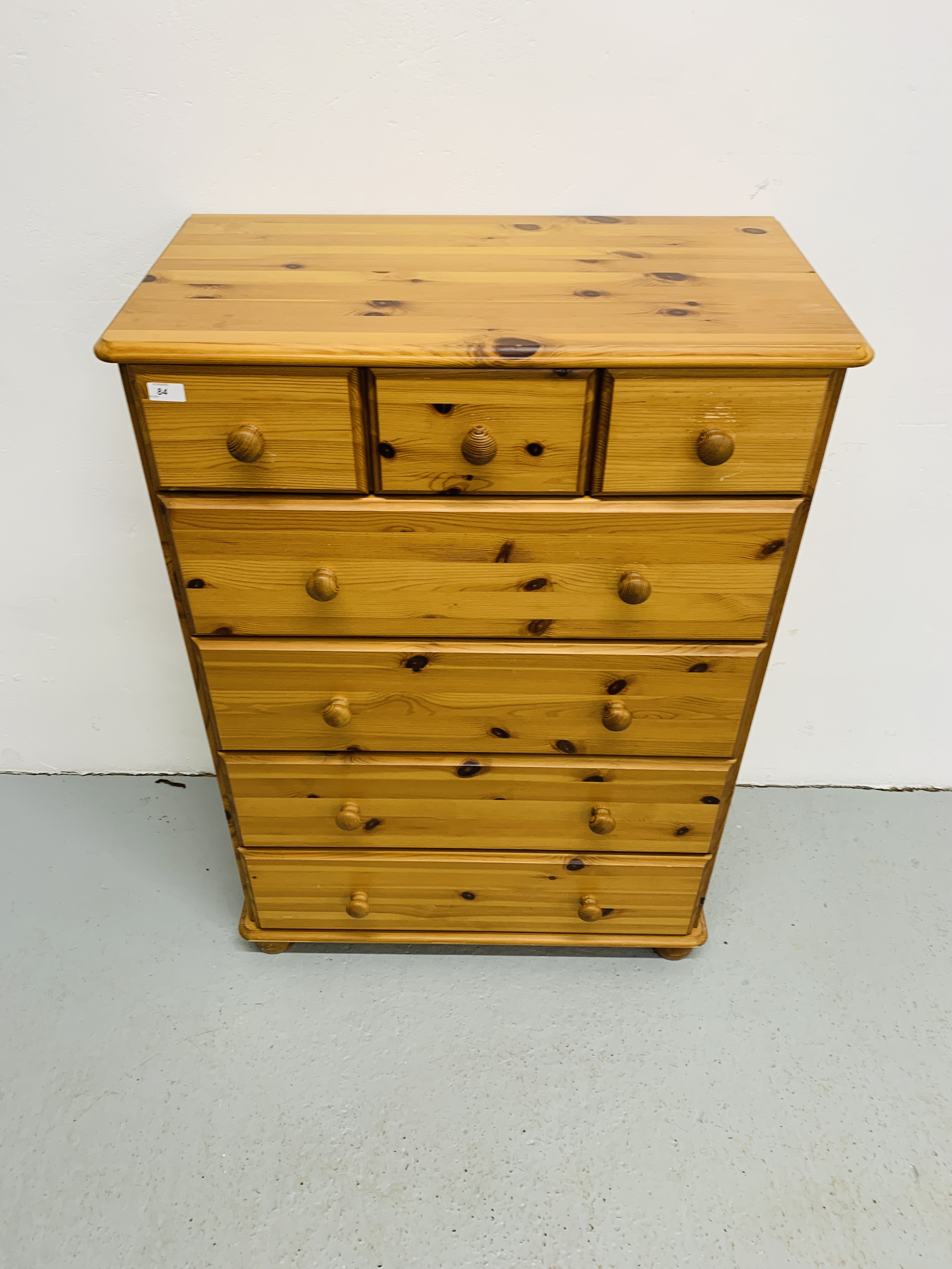 HONEY PINE 3 OVER 4 DRAWER CHEST HEIGHT 117cm, WIDTH 83cm, DEPTH 44. - Image 2 of 5