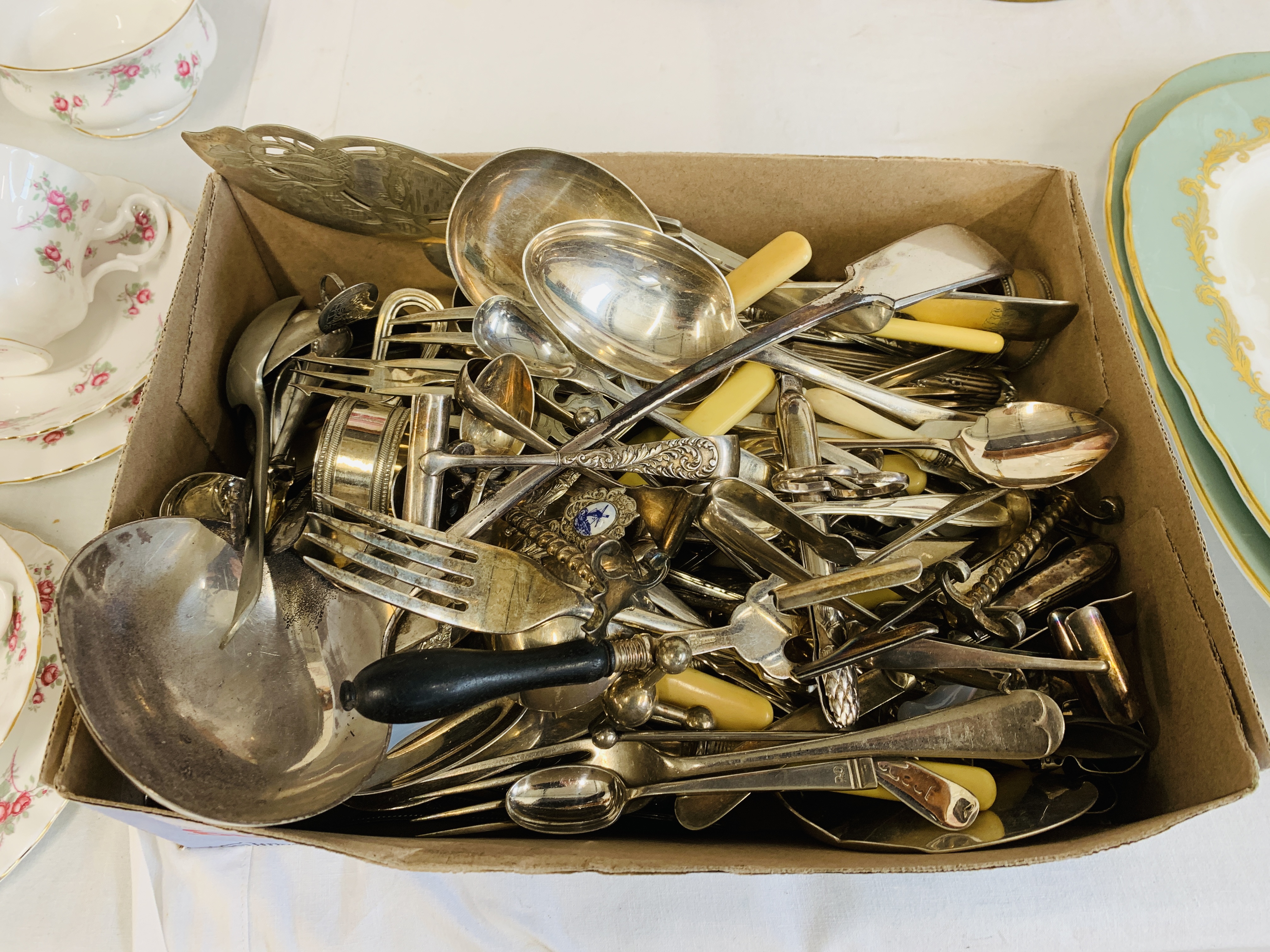 A QUANTITY OF ASSORTED SILVER PLATED CUTLERY, SERVERS, LADLE ETC. - Image 2 of 2