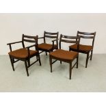 A SET OF FOUR RETRO DINING CHAIRS (TWO SIDE,