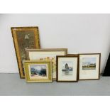 QUANTITY OF FRAMED PICTURES & PRINTS 5 TO INCLUDE ORIENTAL PRINT IN BAMBOO EFFECT FRAME,