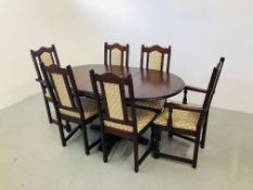 AN OLD CHARM EXTENDING PEDESTAL DINING SET COMPRISING OF TABLE,