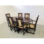 AN OLD CHARM EXTENDING PEDESTAL DINING SET COMPRISING OF TABLE,