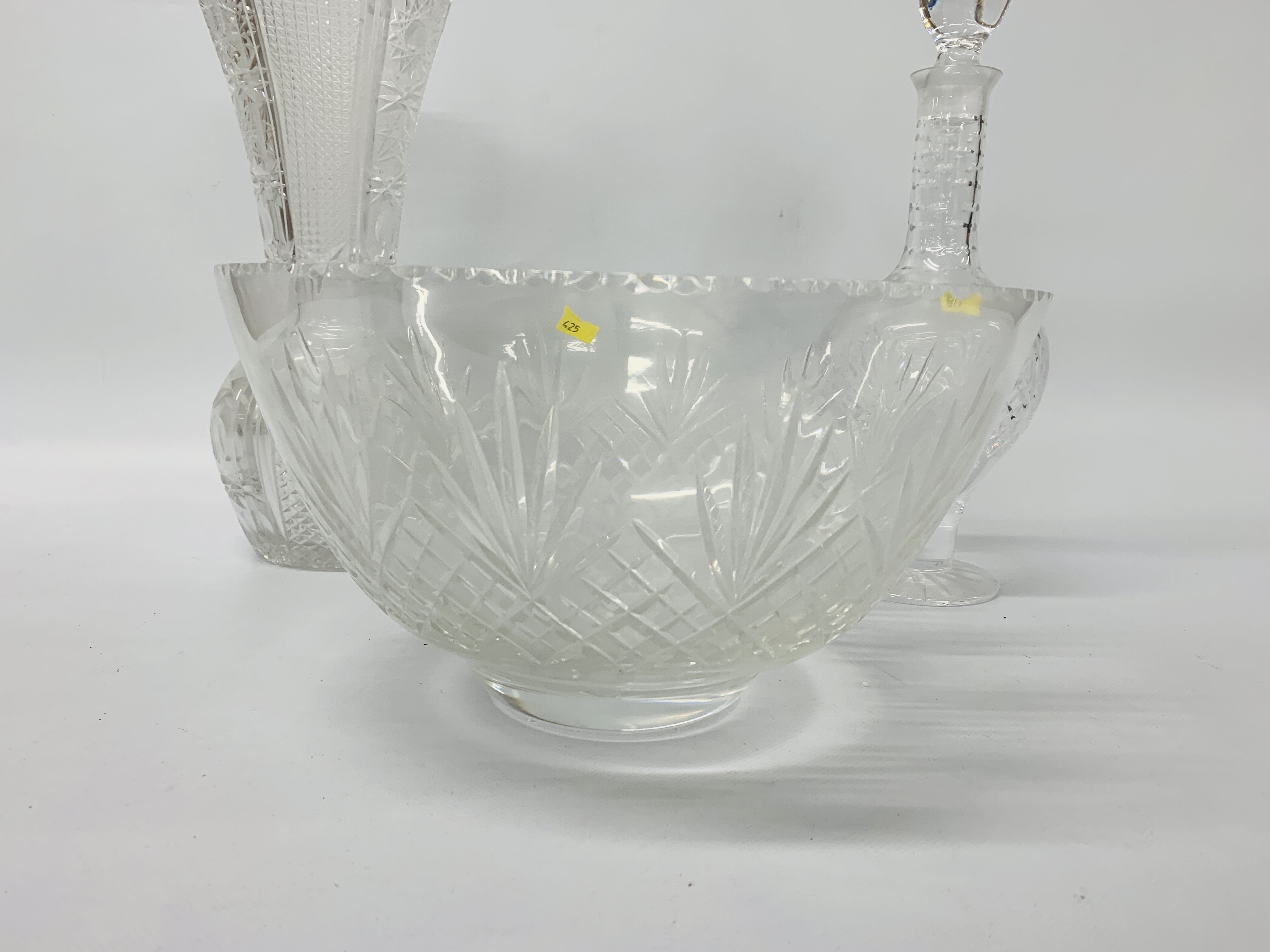 LEAD CRYSTAL VASE - H 36cm TOGETHER WITH A MATCHING CRYSTAL DECANTER & LARGE BOWL (BEARING WHAT - Image 2 of 6