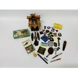 BOX OF COLLECTIBLES TO INCLUDE EMBROIDERED BADGES, REPRO NETUSKI ENAMELLED BADGES,