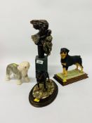 3 x DOG ORNAMENTS TO INCLUDE SHEEPDOG TOGETHER WITH A LIMITED EDITION BRONZED MOTHER & CHILD