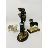 3 x DOG ORNAMENTS TO INCLUDE SHEEPDOG TOGETHER WITH A LIMITED EDITION BRONZED MOTHER & CHILD