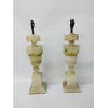 PAIR OF VINTAGE ONYX TABLE LAMPS DECORATED WITH VINES ON A SQUARE COLUMN BASE HEIGHT 49.