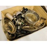 AN EXTENSIVE COLLECTION OF SILVER PLATED WARES WITHIN TWO BOXES TO INCLUDE.