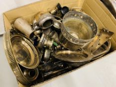 AN EXTENSIVE COLLECTION OF SILVER PLATED WARES WITHIN TWO BOXES TO INCLUDE.