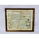 VINTAGE HAND COLOURED CAMBRIDGESHIRE FRAMED MAP + "SUNLIGHT SOAP" ADVERTISING PRINT