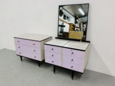SUITE TWO PIECES BERRY FURNITURE RETRO 1970's BEDROOM FURNITURE COMPRISING SIX DRAWER DRESSING