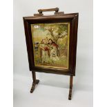 VINTAGE MAHOGANY FRAMED TAPESTRY INSET FIRE SCREEN