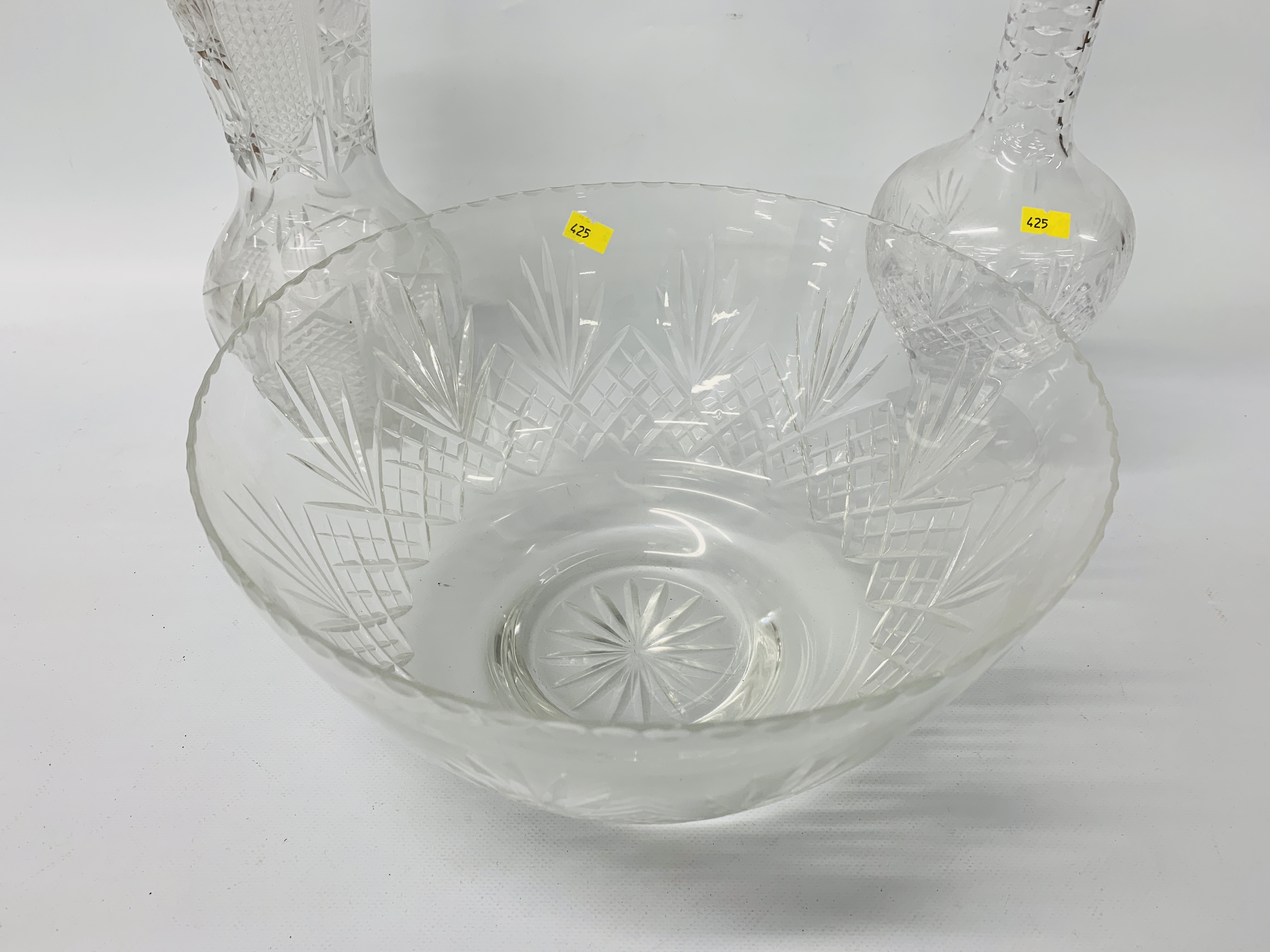 LEAD CRYSTAL VASE - H 36cm TOGETHER WITH A MATCHING CRYSTAL DECANTER & LARGE BOWL (BEARING WHAT - Image 3 of 6