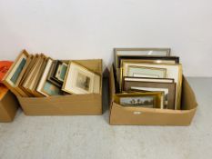 TWO BOXES CONTAINING ASSORTED PRINTS AND WATERCOLOURS TO INCL.