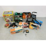 A COLLECTION OF POWER TOOLS TO INCLUDE BOSCH ORBIT SANDER, BLACK & DECKER JIGSAW,