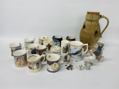 14 VARIOUS MUGS TO INC ROYALTY, GT YARMOUTH POTTERY,