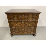 A C17TH OAK WILLIAM & MARY THREE DRAWER CHEST, WIDTH 87CM, HEIGHT 82CM,