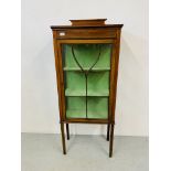 AN EDWARDIAN MAHOGANY DISPLAY CABINET - WIDTH 58cm. HEIGHT 144cm. DEPTH 28cm.