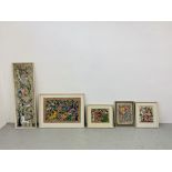 A COLLECTION OF FIVE FRAMED MEXICAN FOLK ART WATERCOLOUR PICTURES