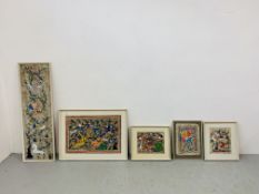 A COLLECTION OF FIVE FRAMED MEXICAN FOLK ART WATERCOLOUR PICTURES