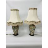 AN IMPRESSIVE PAIR OF TABLE LAMPS OF BALUSTER FORM DECORATED WITH FLOWERS HEIGHT 38cm (VASE ONLY) +