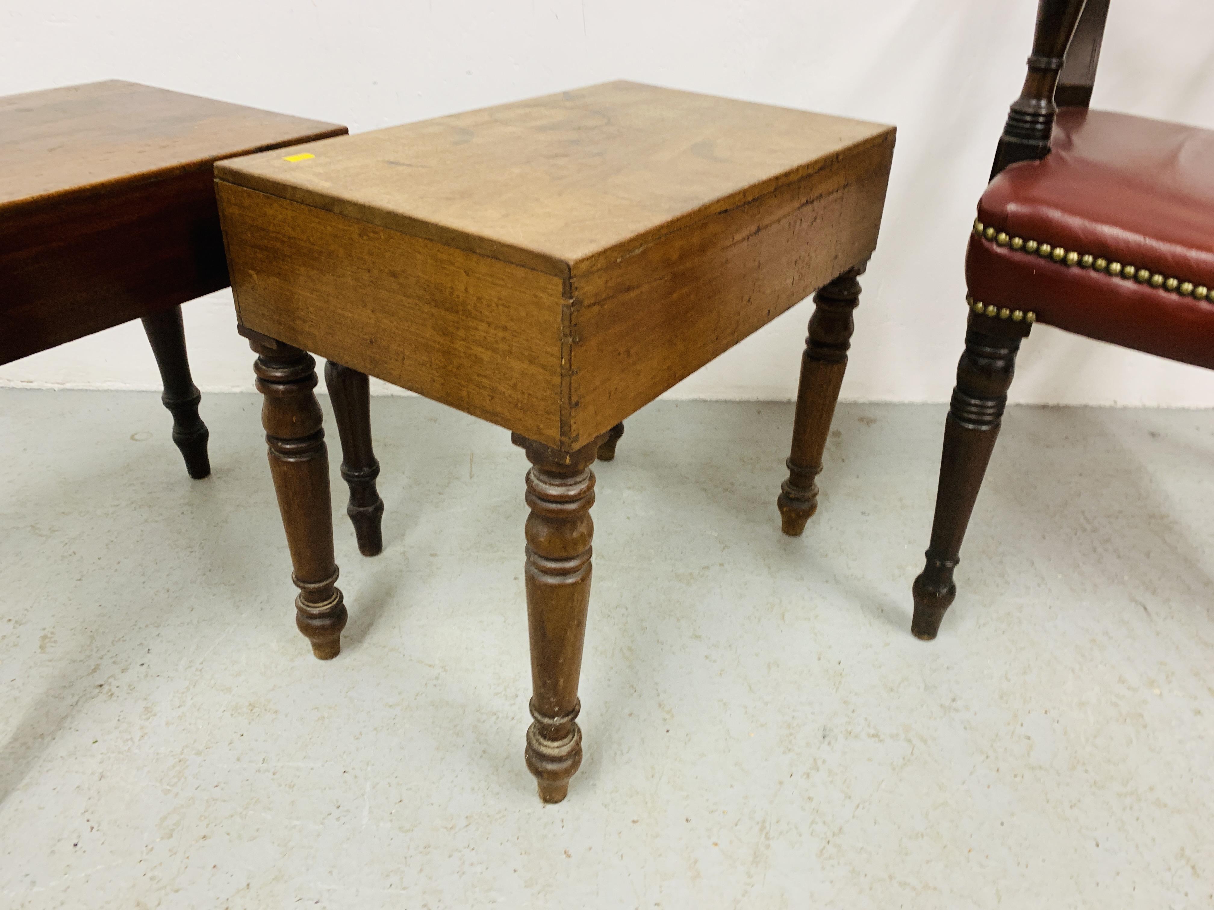 TWO VICTORIAN MAHOGANY BIDETS (ONE WITH LINER) AND MAHOGANY SCROLL ARM ELBOW CHAIR WITH RED LEATHER - Image 3 of 8