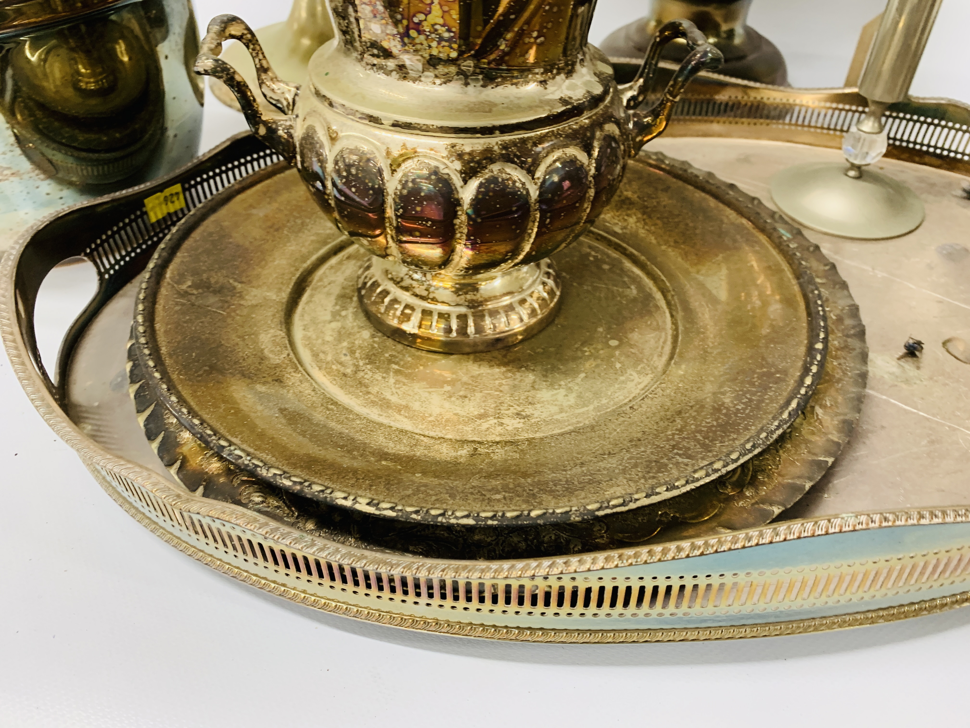 COLLECTION OF PLATED WARE TO INCLUDE TWO HANDLED GALLERY EDGE TRAY, - Image 12 of 12