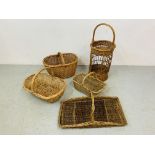 FIVE VARIOUS WICKER BASKETS