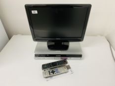 A TOSHIBA 19" TELEVISION WITH REMOTE AND INSTRUCTIONS AND PANASONIC DVD RECORDER WITH REMOTE - SOLD