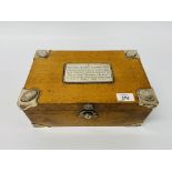 AN OAK TREASURY BOX WITH SILVER MOUNTS AND PRESENTATION PLAQUE TO VICE ADMIRAL SIR JOHN R.T.