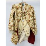 AN C18TH STYLE GENTLEMAN'S BROCADE COAT AND WAISTCOAT,