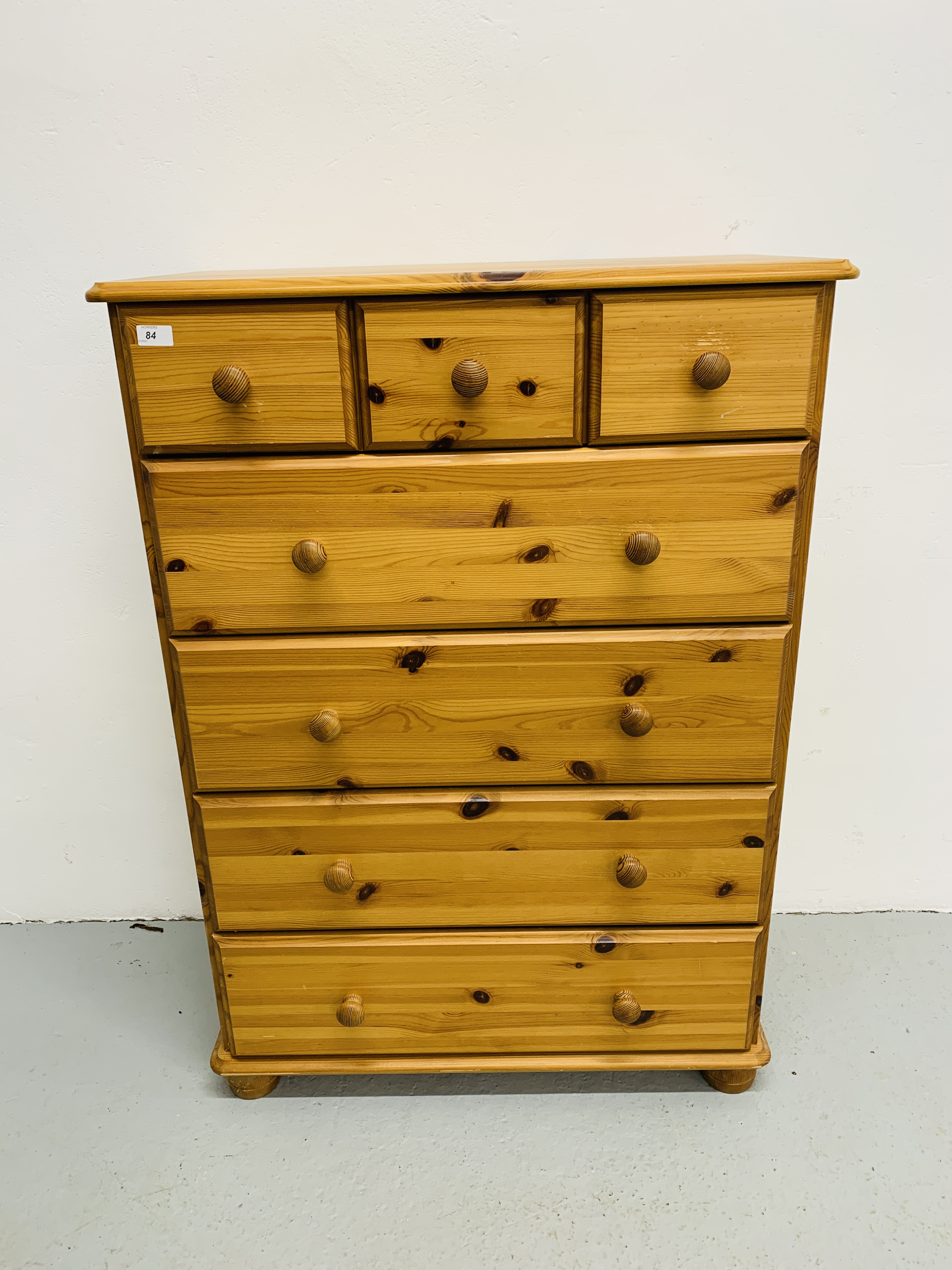 HONEY PINE 3 OVER 4 DRAWER CHEST HEIGHT 117cm, WIDTH 83cm, DEPTH 44.