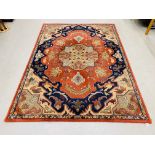 A DELPHI 100% WOOL RED / BLUE PATTERNED CARPET 170CM W,