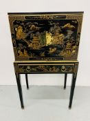 ORIENTAL LACQUERED 4 DRAWER CABINET TOP WITH SINGLE DRAWER ON 4 TAPERED LEGS MADE BY DREXEL