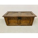 EARLY OAK BLANKET BOX WITH CANDLE BOX LENGTH 110cm, HEIGHT 41cm,