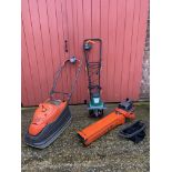 A FLYMO VISION COMPACT 330 ELECTRIC LAWN MOWER AND FLYMO ELECTRIC GARDEN VACUUM AND ELECTRIC GARDEN