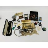 2 X BOXES OF MIXED VINTAGE & COSTUME JEWELLERY, WATCHES AND BEADS ETC.