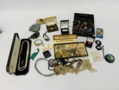 2 X BOXES OF MIXED VINTAGE & COSTUME JEWELLERY, WATCHES AND BEADS ETC.