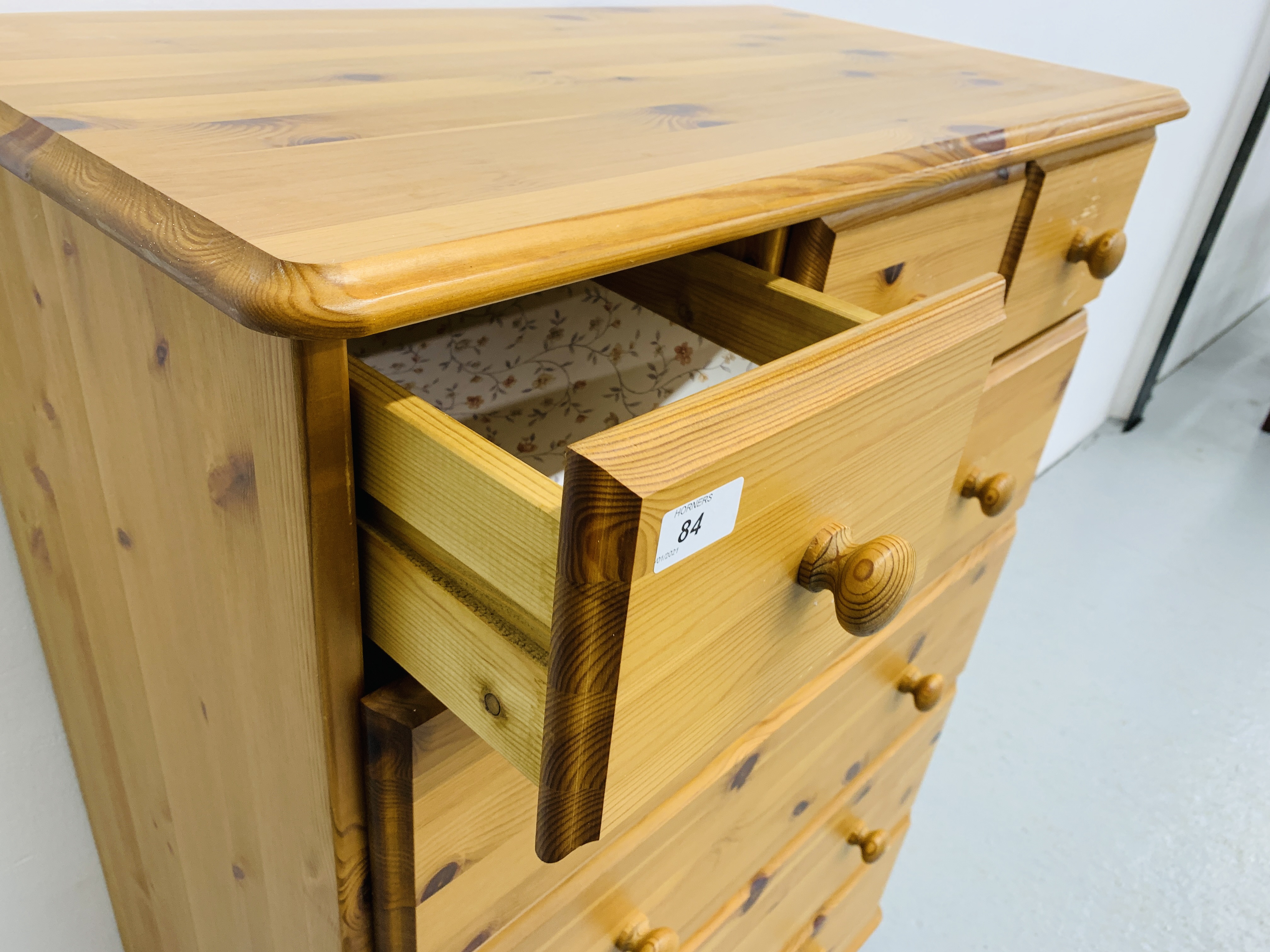 HONEY PINE 3 OVER 4 DRAWER CHEST HEIGHT 117cm, WIDTH 83cm, DEPTH 44. - Image 5 of 5