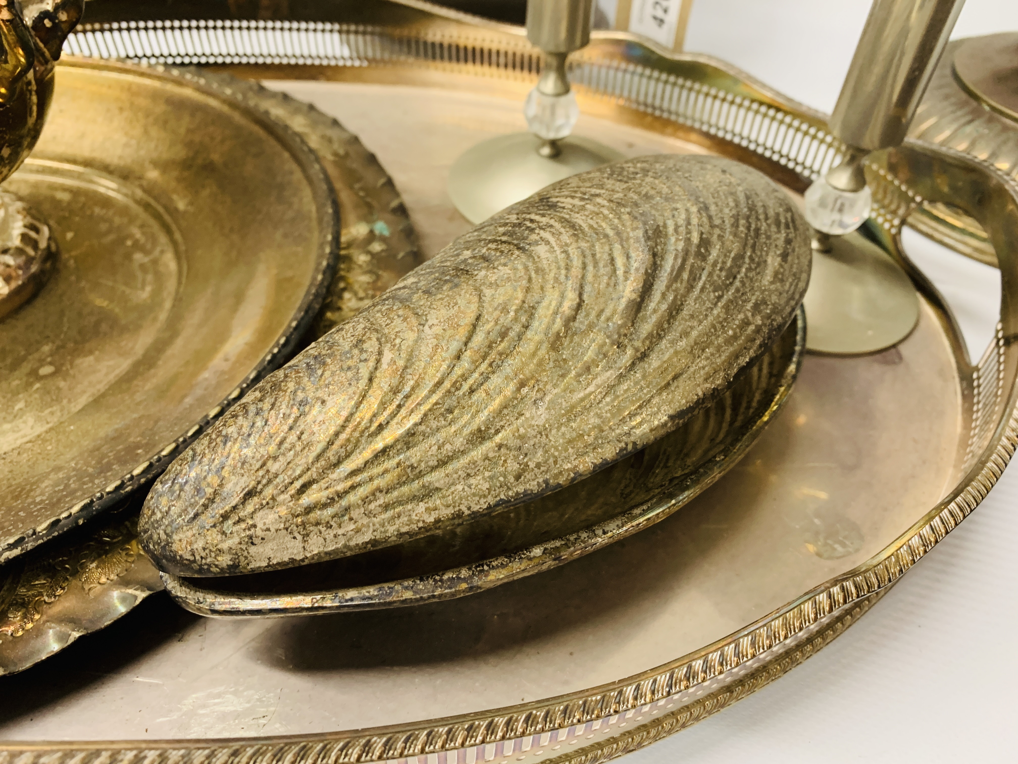 COLLECTION OF PLATED WARE TO INCLUDE TWO HANDLED GALLERY EDGE TRAY, - Image 9 of 12