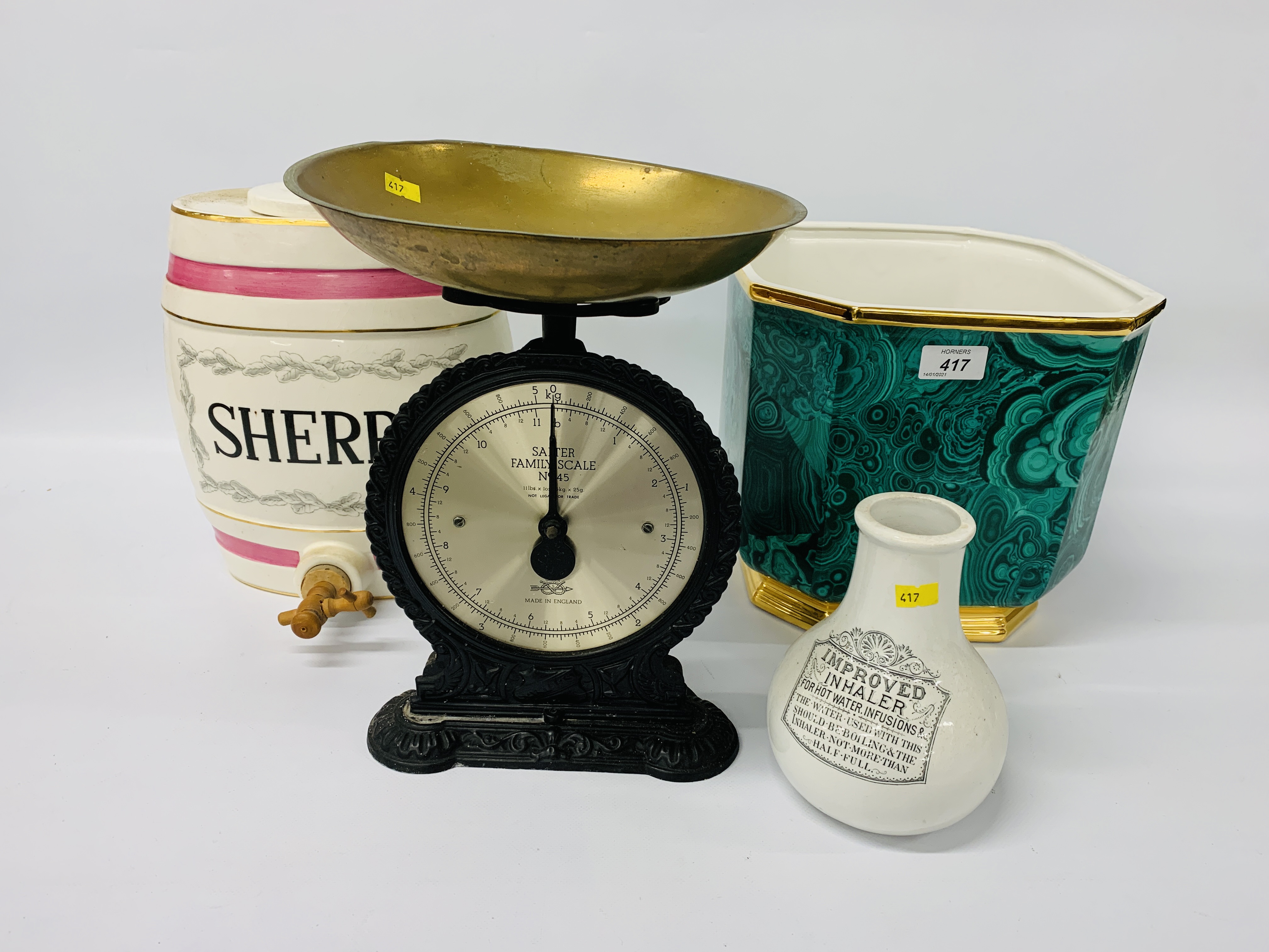 "SALTER" VINTAGE STYLE SCALES, VINTAGE STONEWARE INHALER,