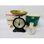 "SALTER" VINTAGE STYLE SCALES, VINTAGE STONEWARE INHALER,