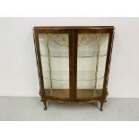 A 1950's BOW FRONTED CHINA DISPLAY CABINET. WIDTH 105cm. HEIGHT 115cm.